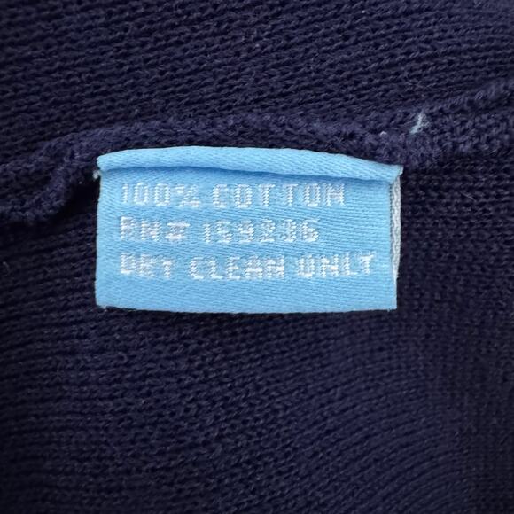 J McLaughlin Marie Cardigan Open Front Fringed Cotton Navy Blue Large - Picture 7 of 7